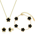 Braceiet Jewellery Set Four Leaf Clover Jewellery Set for Women Girls Lucky Charm Earrings Necklace Delicate 18K Gold Plated Stainless Steel Set