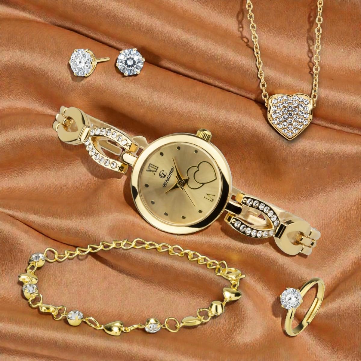 Women's Watch Gift Set - Necklace Ring Earrings Bracelet